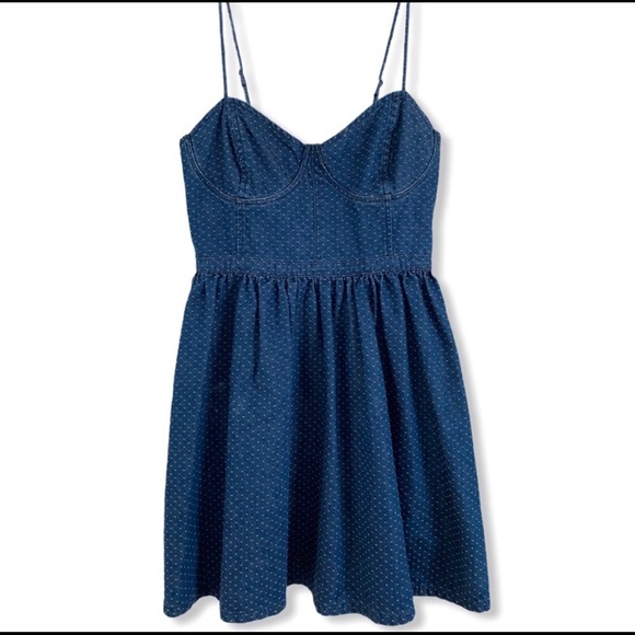 Free People Denim Polka Dot Bustier Mini Dress Small - Picture 7 of 11